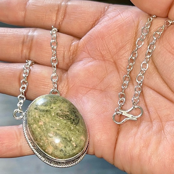 Unakite Jasper Pendant Necklace 15”-17” - Picture 6 of 10